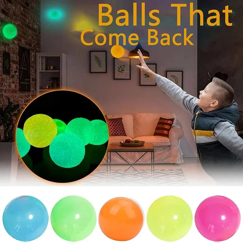 5 Glow-in-the-dark Sticky Ceiling Balls Fidget Toys Stress Relief