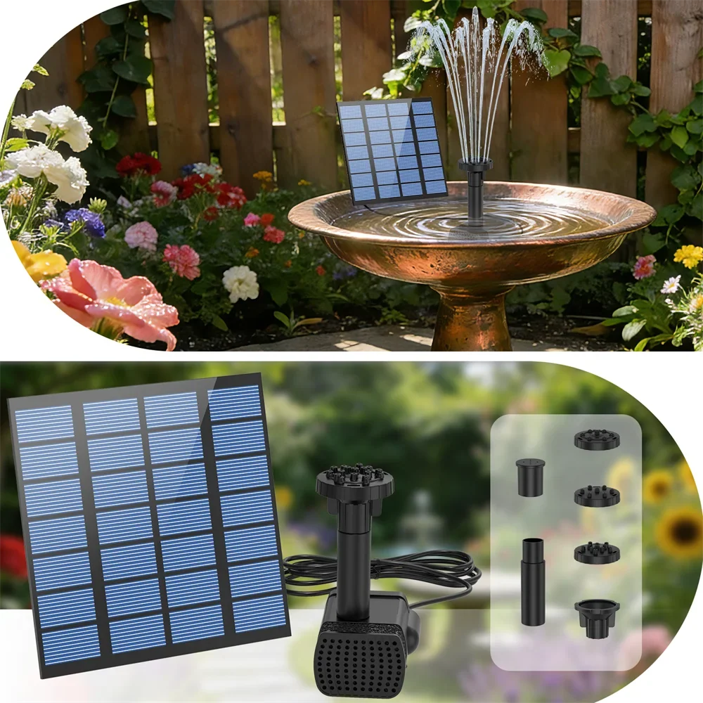 1.8W Solar Fountain Pump – 6 Nozzles, IPX8 Bird Bath Garden