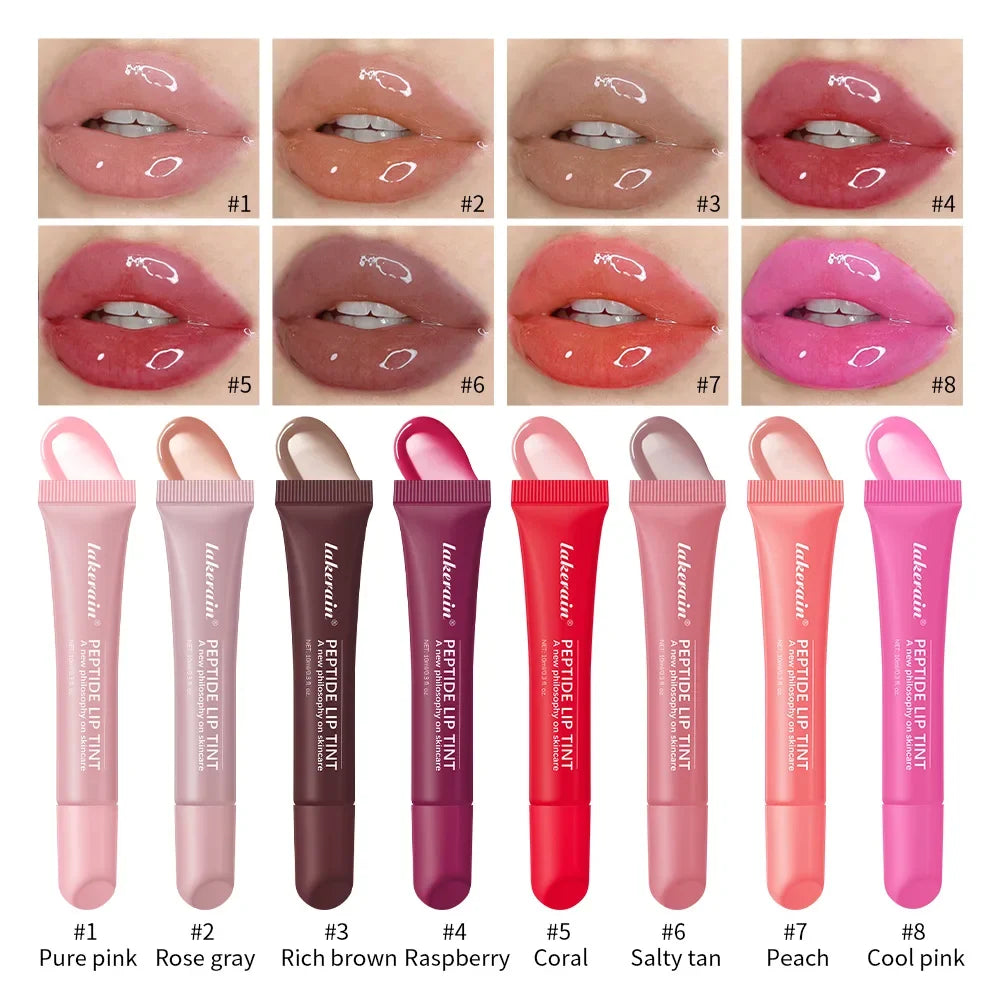 Lakerain Peptide Lip Tint Gloss – Hydrating Mirror Shine, 8 Colors