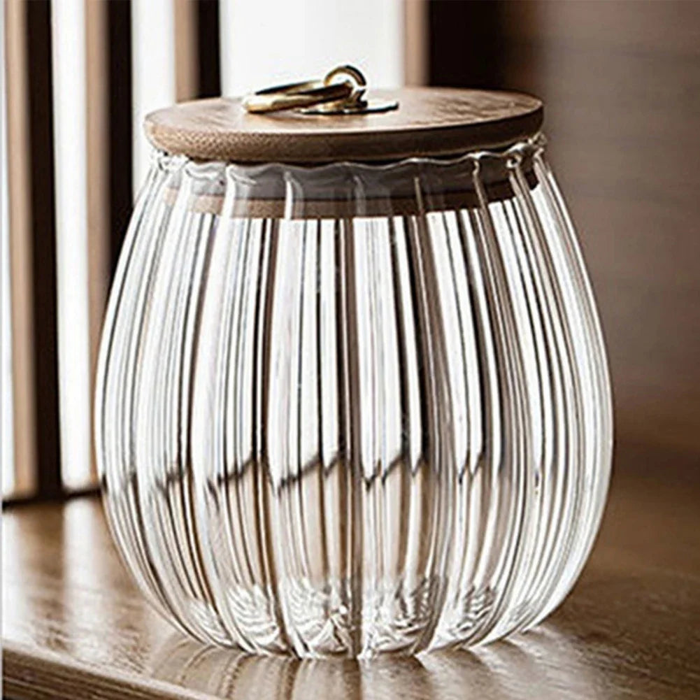 Glass Airtight Canister Jar with Wood Lid | Tea Coffee Grains