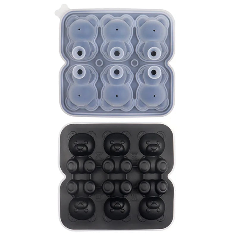 KEMORELA 6-Grid 3D Bear Silicone Ice Cube Mold – Teddy Shape