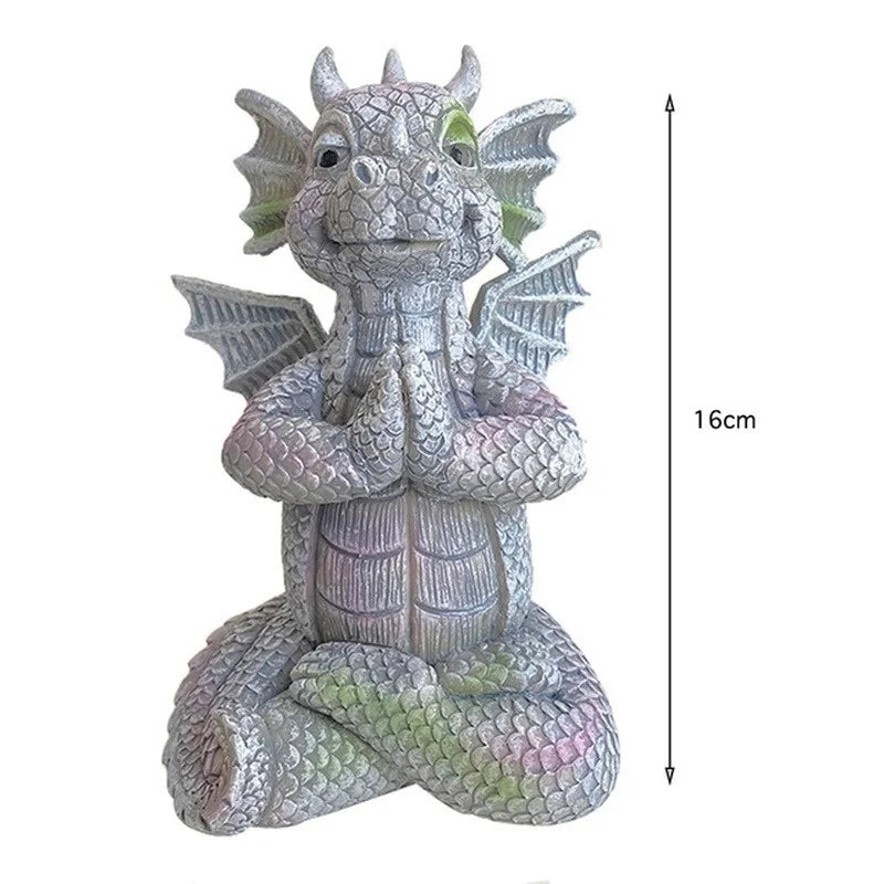 Dragon Meditation Statue LED Resin Garden Sculpture Ornament