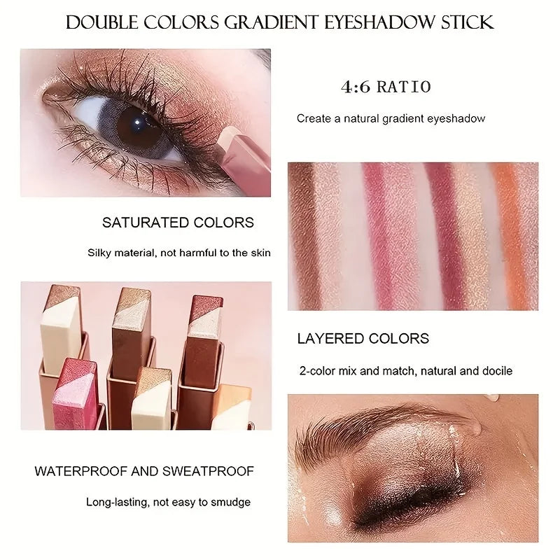 Dual-Color Shimmer Eyeshadow Stick – Waterproof Cream Pencil
