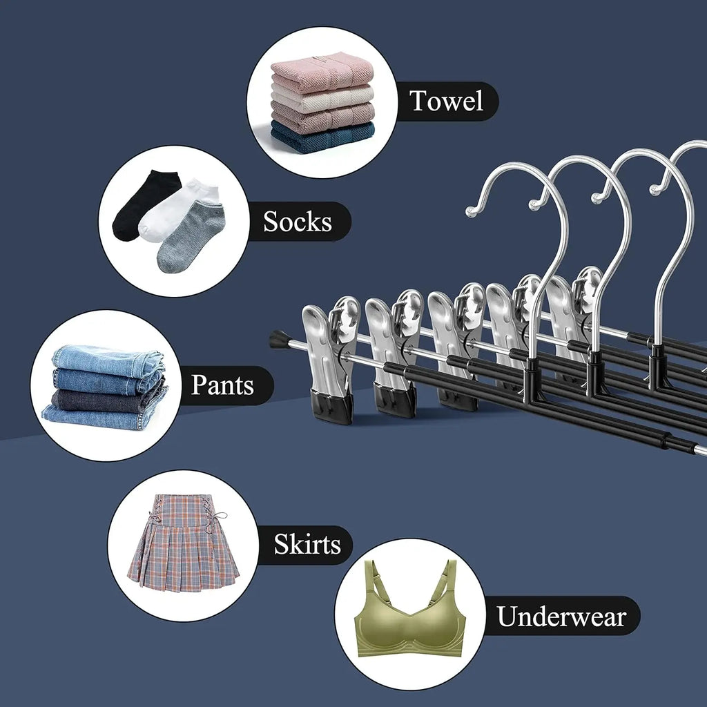 Adjustable Pants Hangers with Non-Slip Clips for Skirts & Jeans