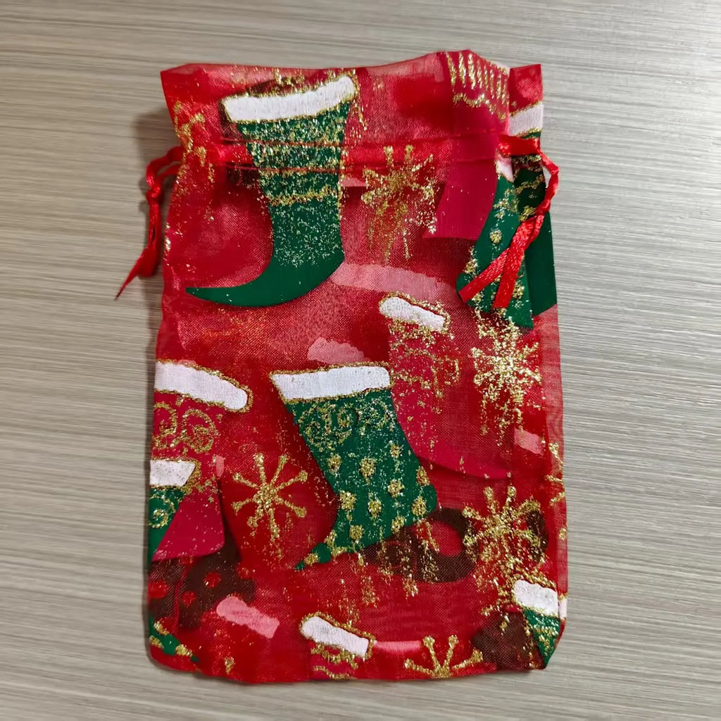 Christmas Drawstring Mesh Gift Bags | Organza Set 3 or 5 Pcs