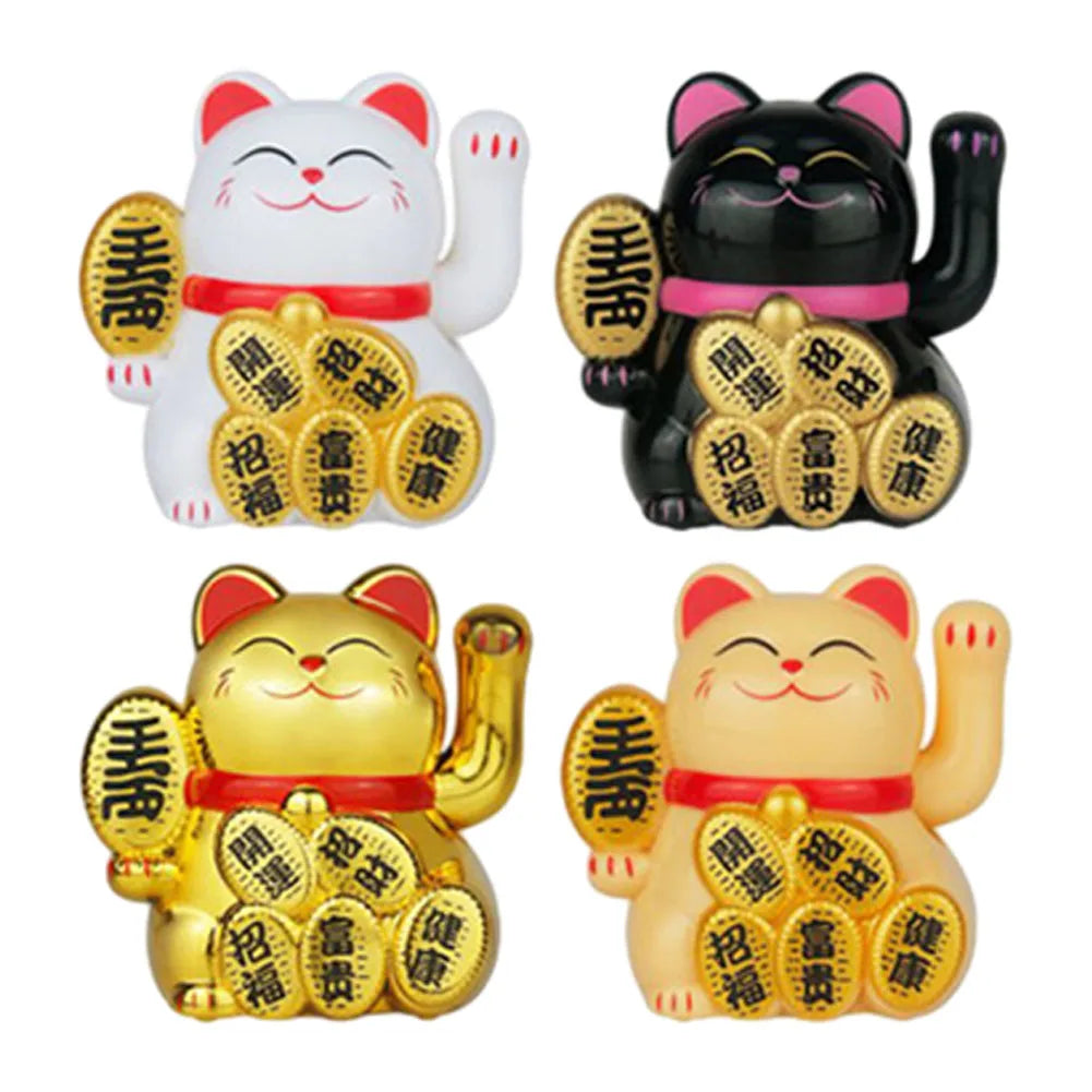 Lucky Cat Ornament Solar Car Waving Bonsai Decoration Home Feng Shui
