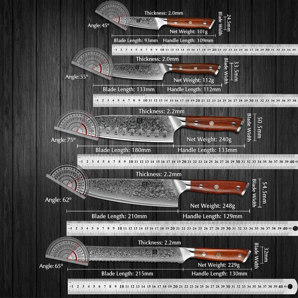 XINZUO 5-Piece Damascus Steel Knife Set | 67-Layer Rosewood