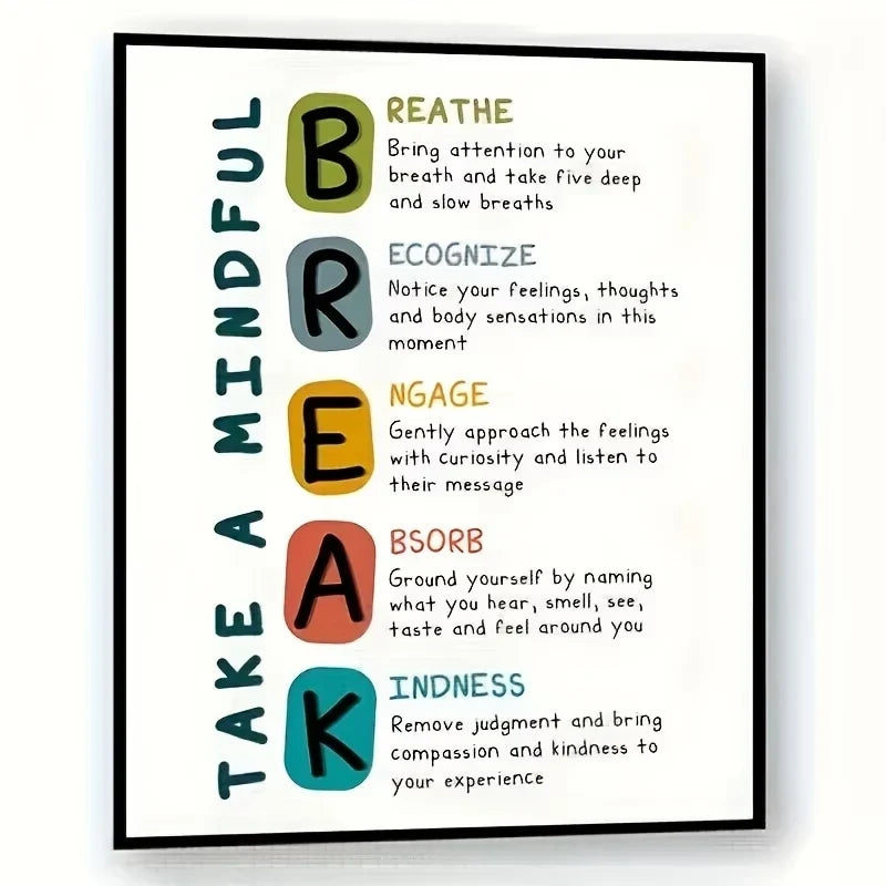 Mindful Breathing Inspirational Quote Canvas Wall Art Print