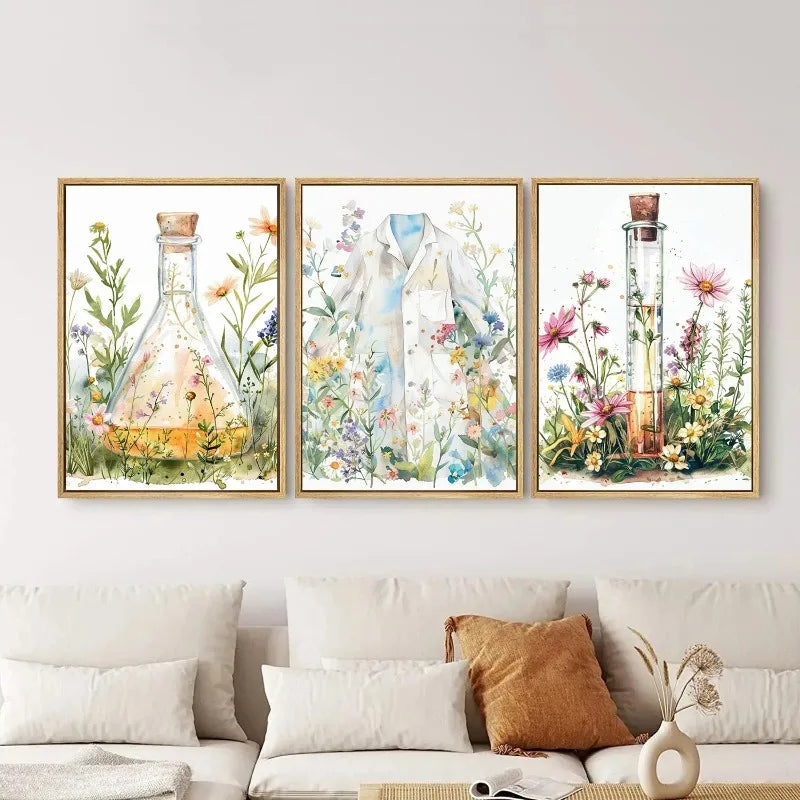 Retro Science Microscope Botanical Canvas Wall Art Poster Print