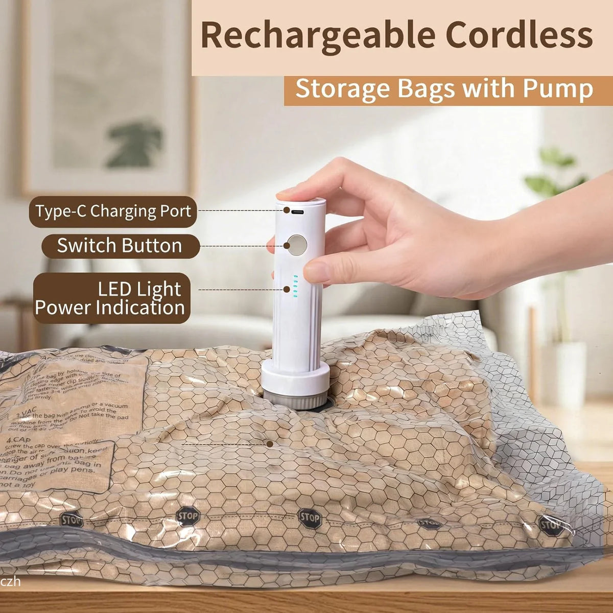 Vacuum Compression Bags for Travel + Rechargeable Pump – 15 Pack