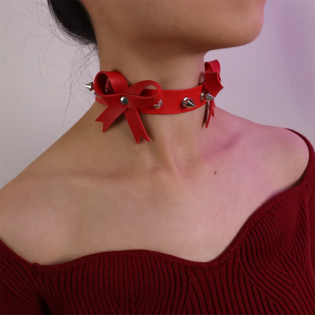 UYEE Adjustable Gothic Unisex Faux Leather Spike Rivet Choker Punk