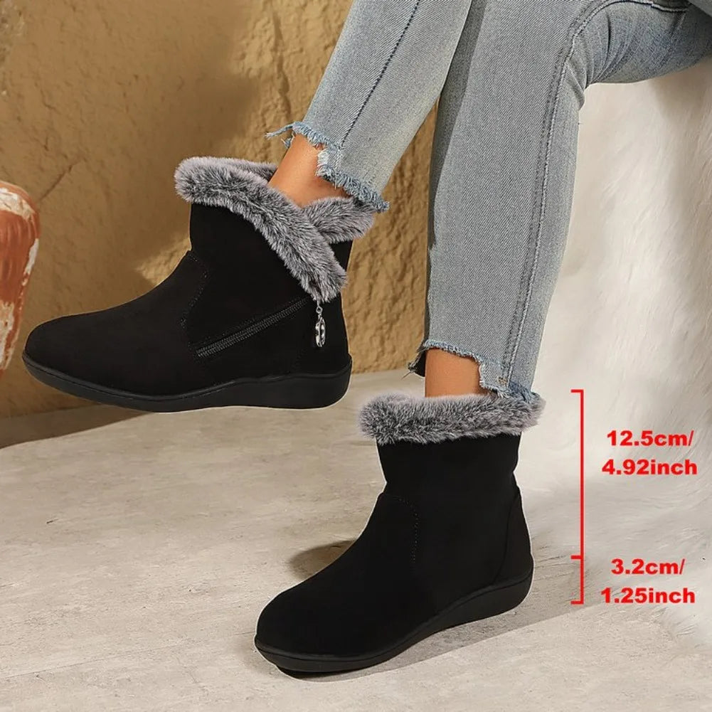 Women's Warm Plush Ankle Snow Boots – Zipper Flat Winter Shoes