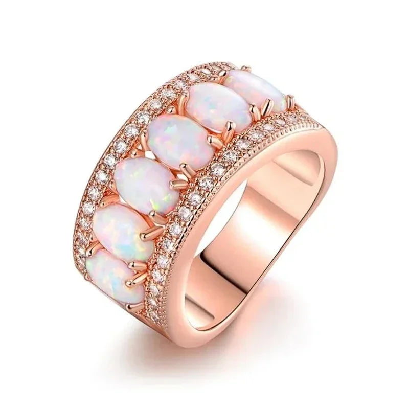 Huitan Imitation Opal Ring – Women's Fashion Wedding Band
