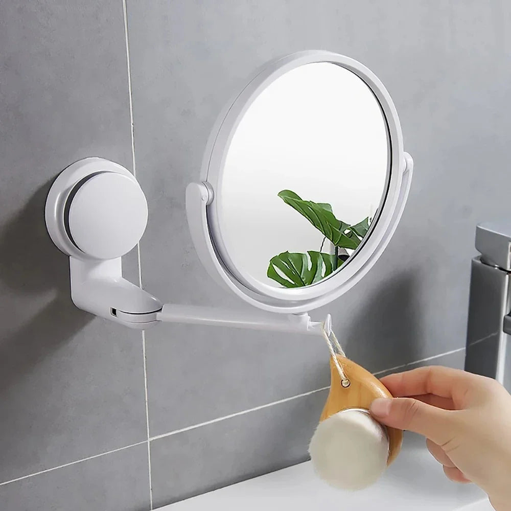 Double-Sided Folding Arm Suction Bathroom Makeup Mirror 6"