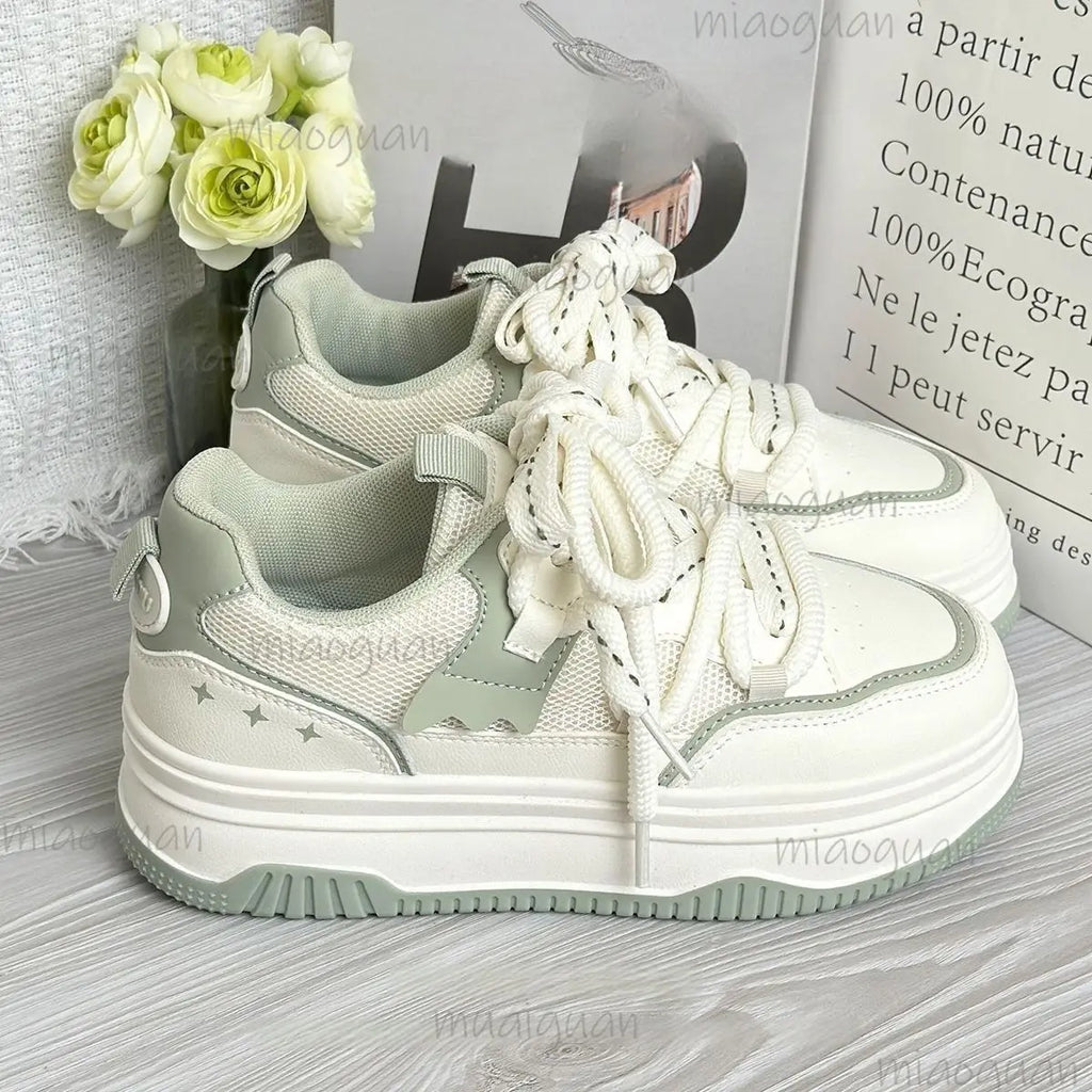 Women's Lace-Up Vulcanized Flat Sneakers | Mixed Color Casual