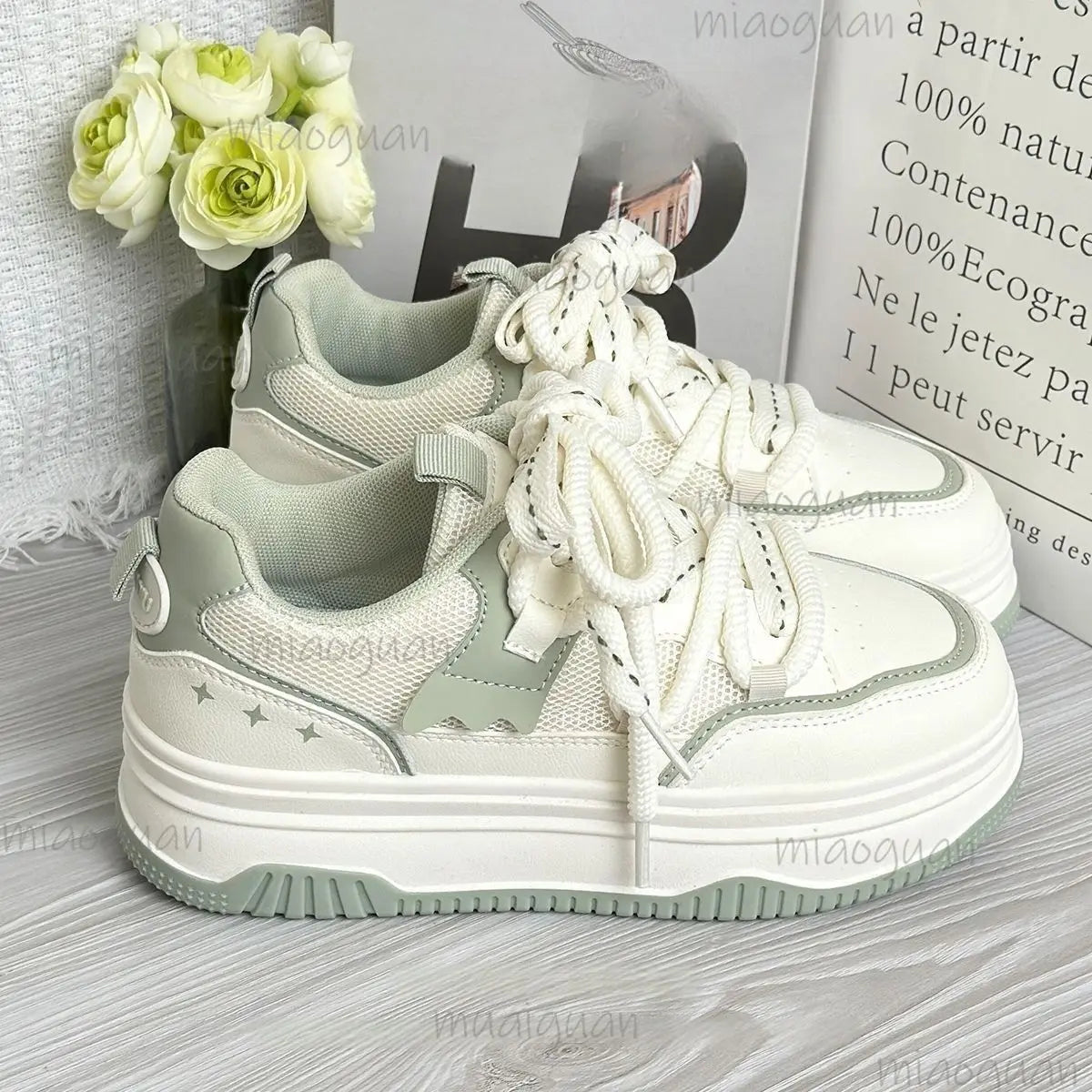 Women's Lace-Up Vulcanized Flat Sneakers | Mixed Color Casual