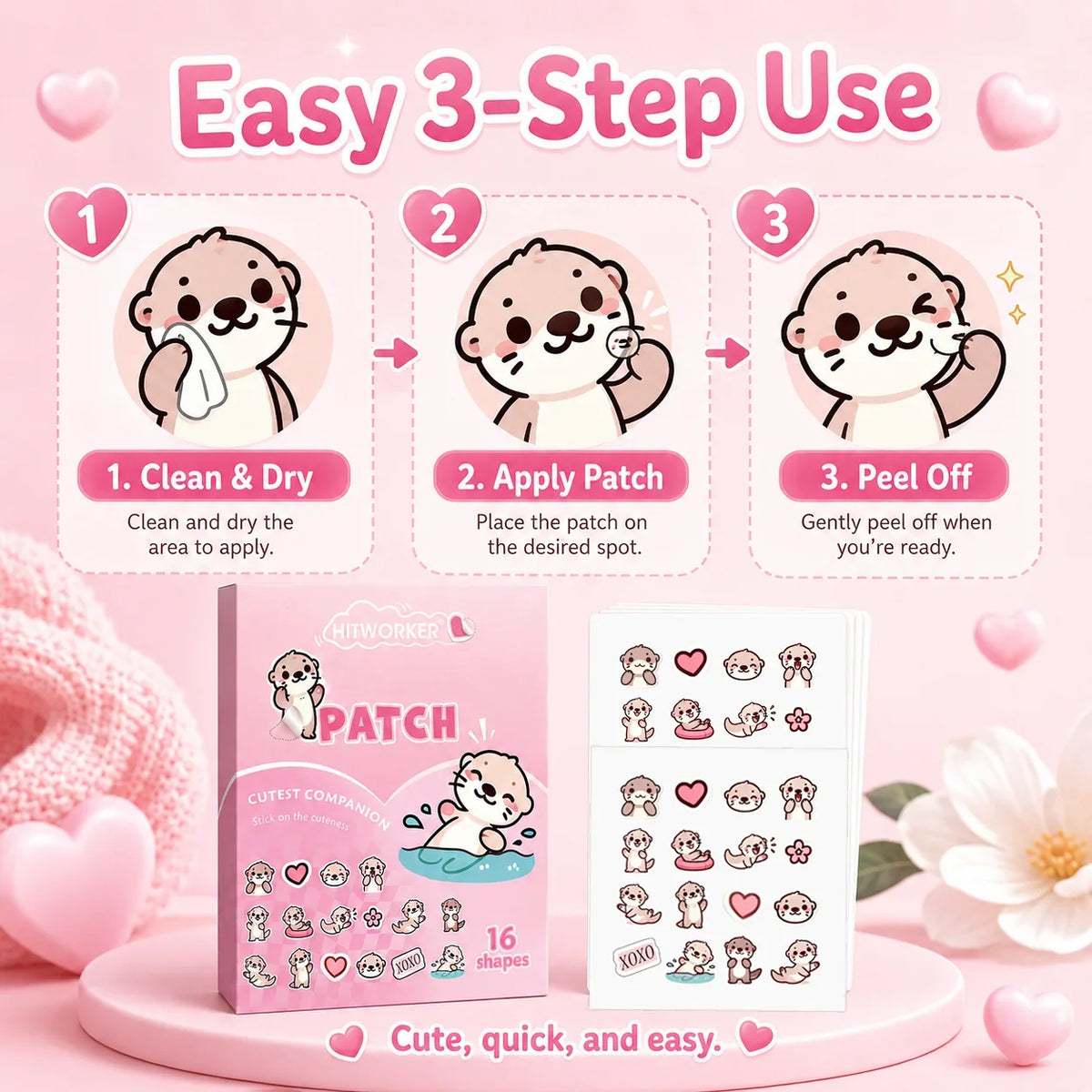Cute Otter Hydrocolloid Pimple Patches | Blemish Stickers 32/160pc