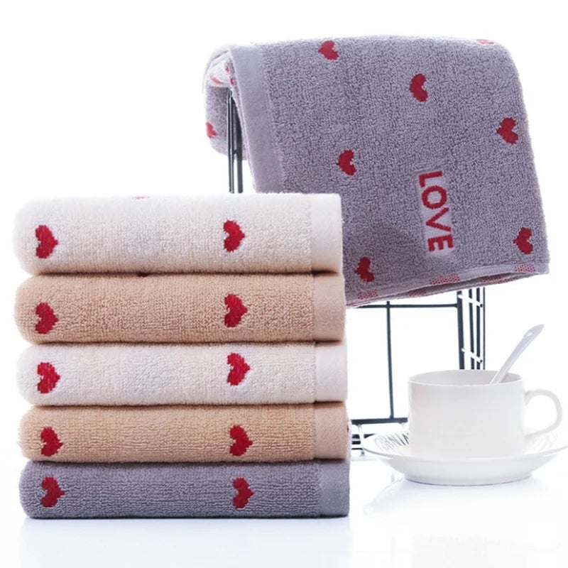 Soft Quick-Dry Cotton Face Towel | Heart Pattern Fingertip Towel