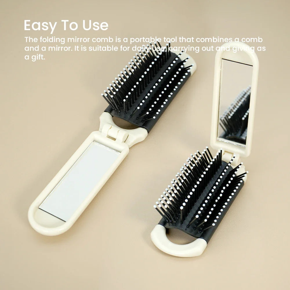 Foldable Air Cushion Comb with Mirror – Portable Travel Mini Comb
