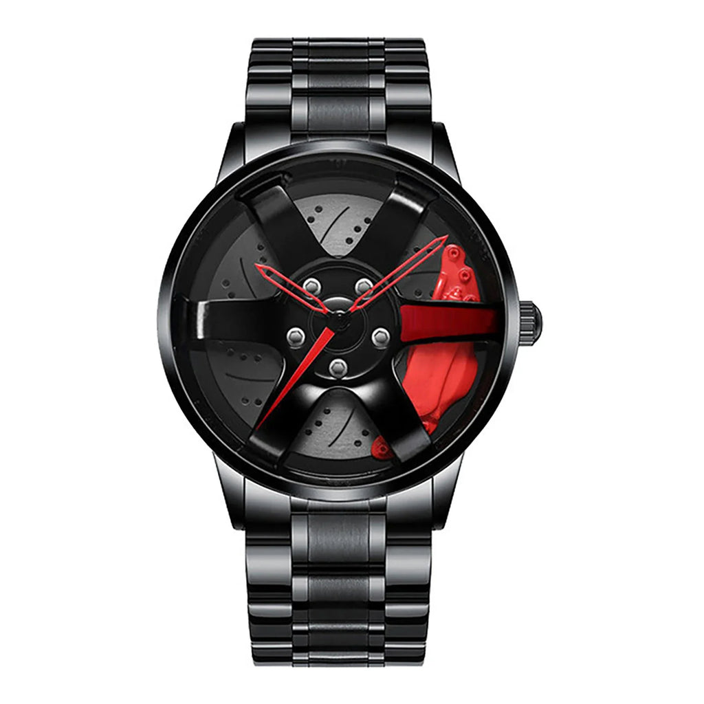 Men's Car Rim Quartz Watch – Leather Strap & Round Dial