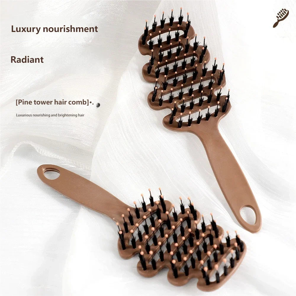 Natural Boar Bristle Hair Comb Hollow Scalp Massage Detangler Brush