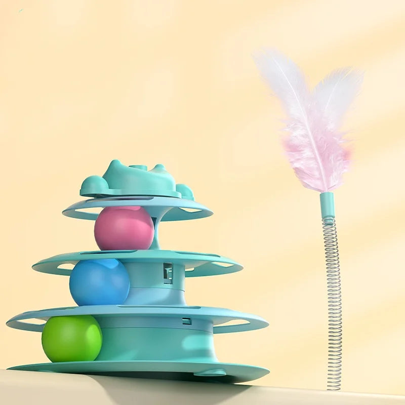 4-Layer Feather Cat Turntable Fun Toy Ball Playing Stick Interactive