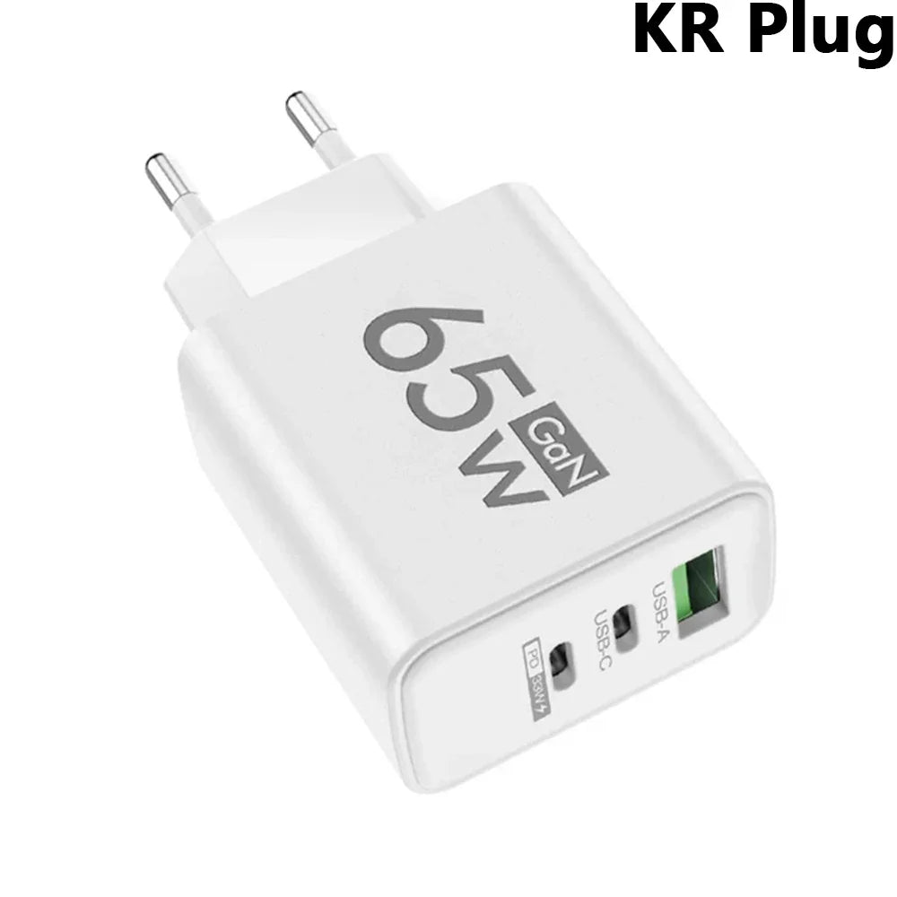 65W GaN USB-C Wall Charger | PD 3.0 & QC 3.0 Multi-Port