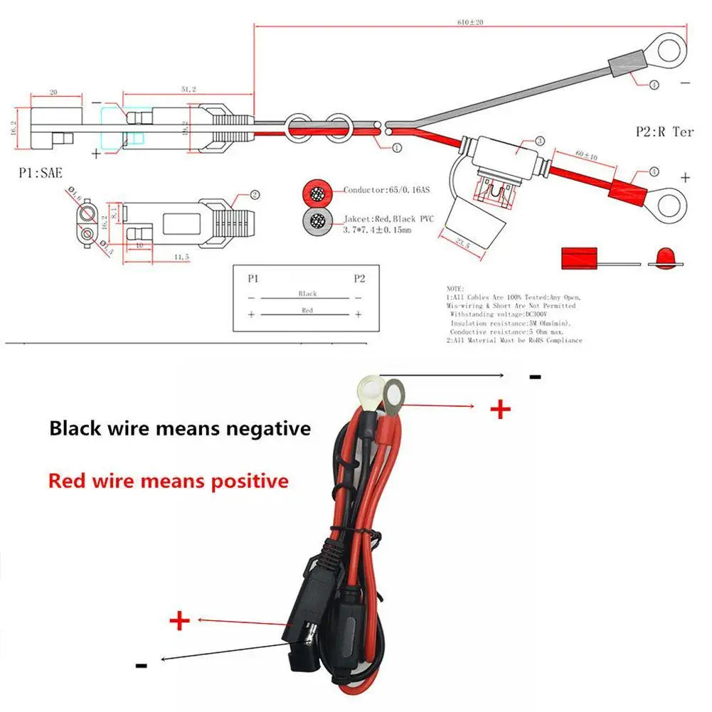 12V SAE Quick Disconnect Cable for Motorcycle Battery Charger