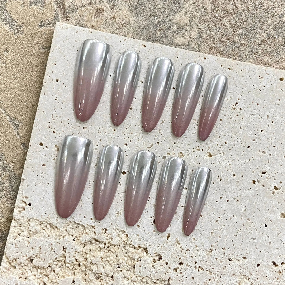 Champagne Gold Mirror Press-On Nails | Almond Reusable Set
