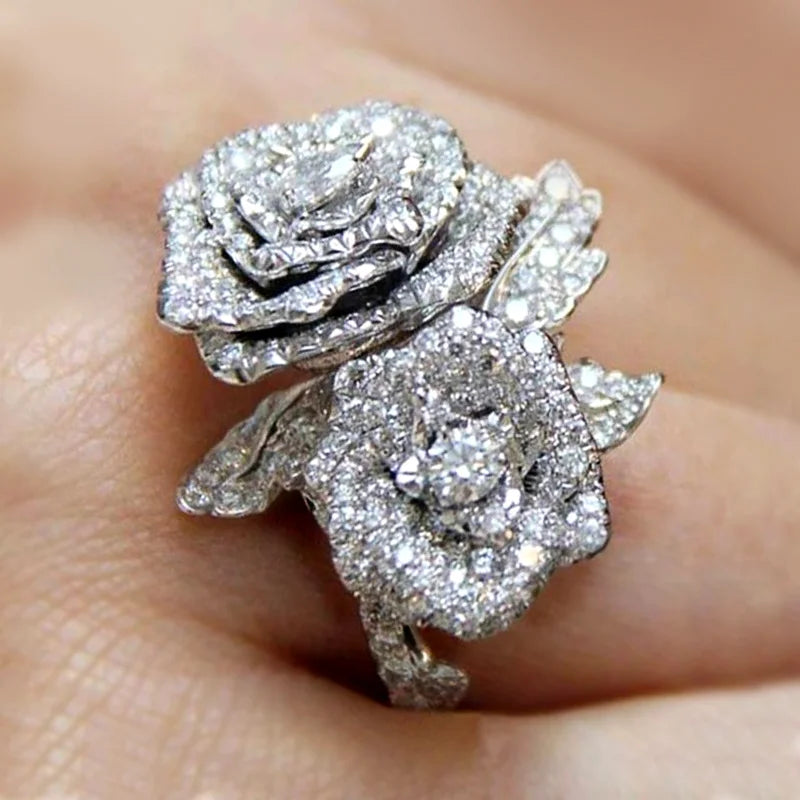 Huitan Rose Flower Ring – Cubic Zirconia Women's Fashion Ring