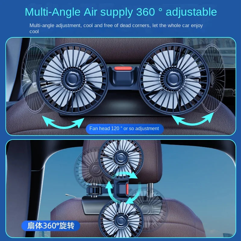 12V 24V Car Rear Seat USB Fan – 3-Speed Flexible Neck