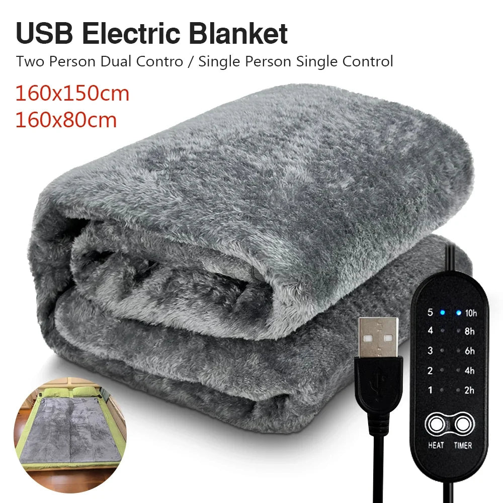 USB Electric Heated Blanket 5V | 5-Speed Temp & Timer Control