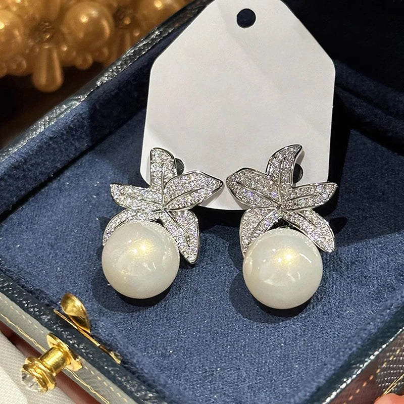 Huitan Flower Simulated Pearl Drop Earrings – Women's Fashion
