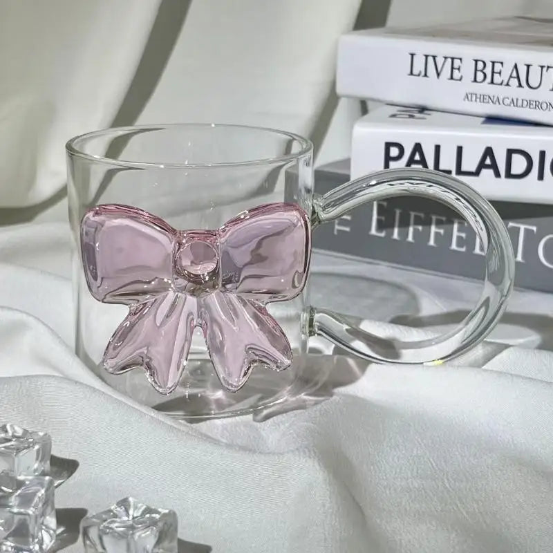 Pink Bow Glass Cup – Borosilicate Dessert & Ice Cream Bowl