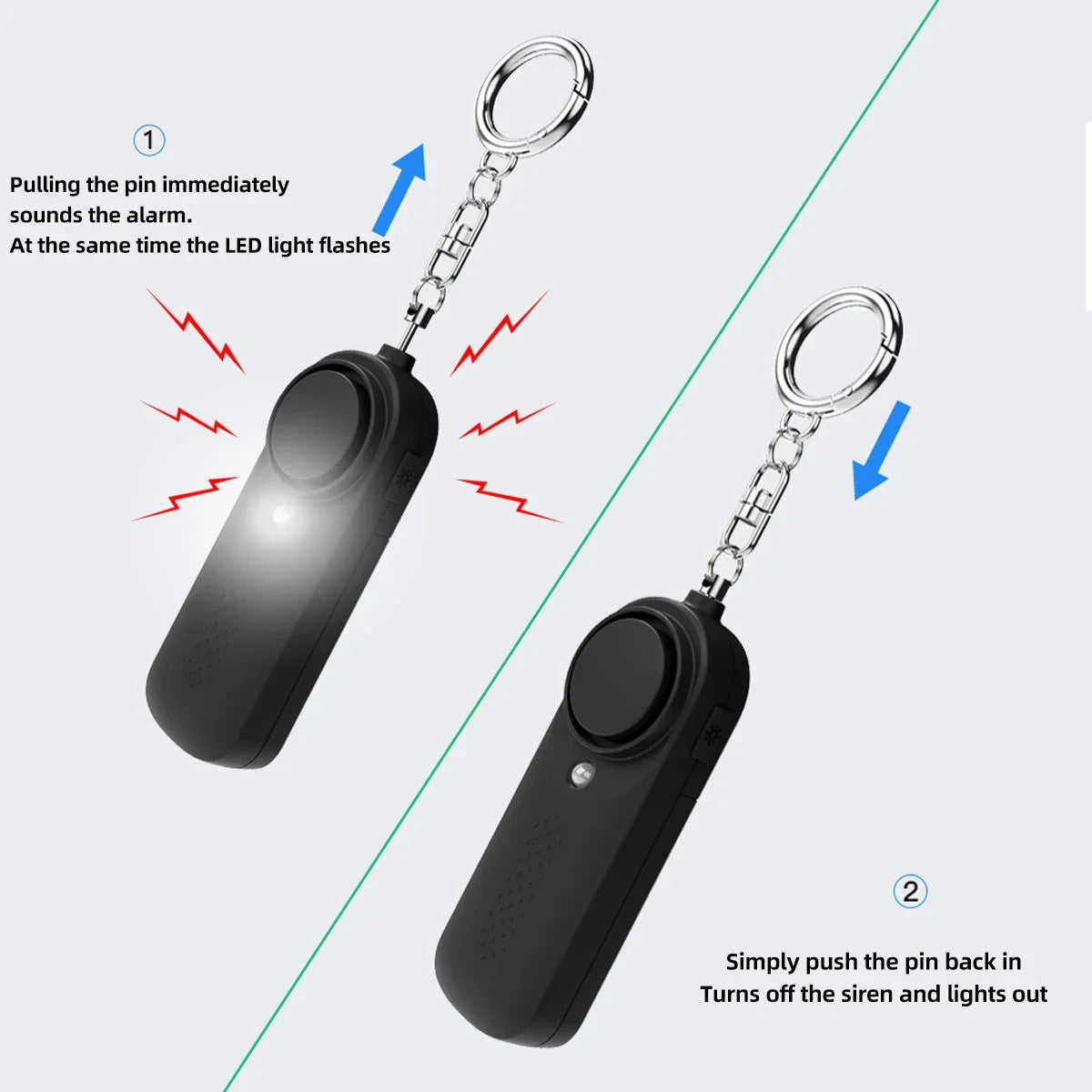 130dB Personal Safety Alarm Keychain with Strobe Light