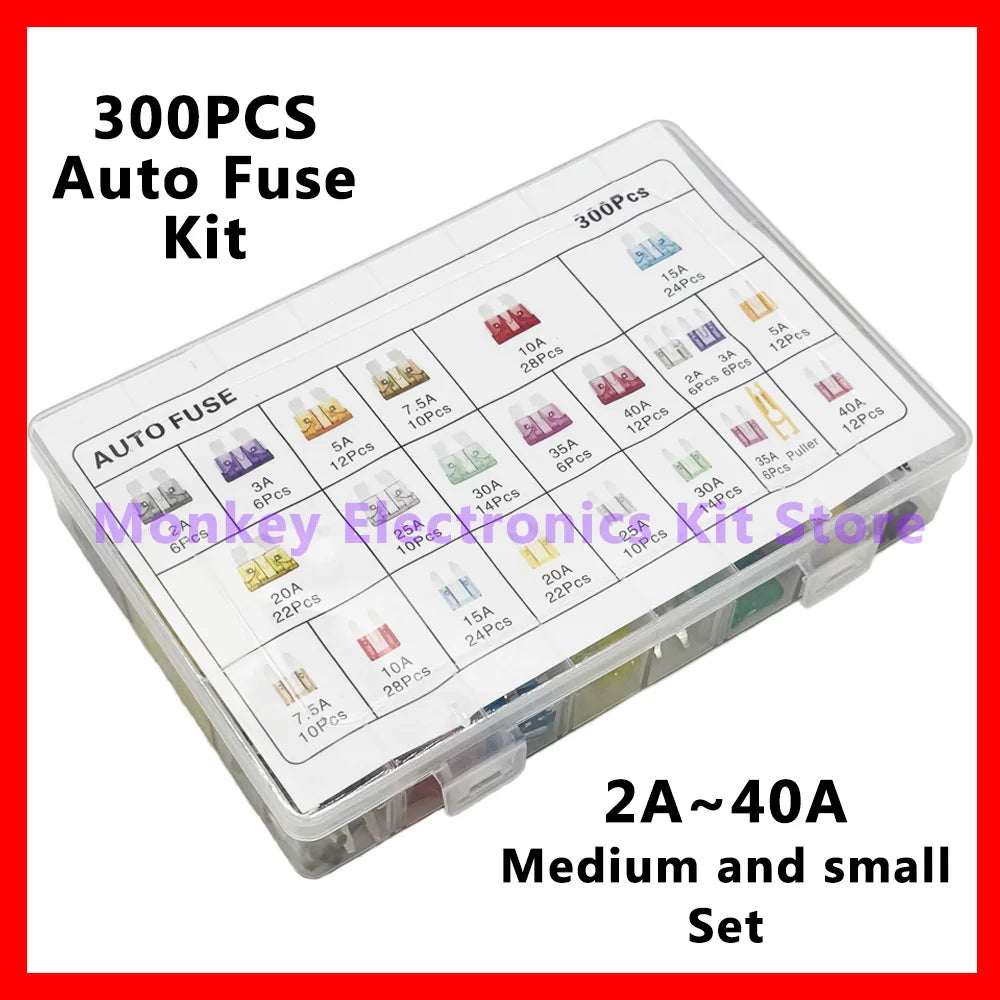 300 PCS Car Blade Fuse Kit 2A–40A | 11 Sizes + Storage Box