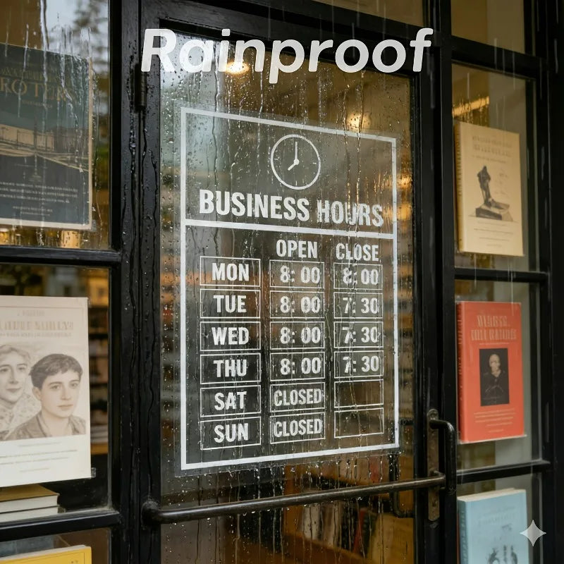 2 Sets Business Hours Window Decal Clear UV Resistant Store Sticker