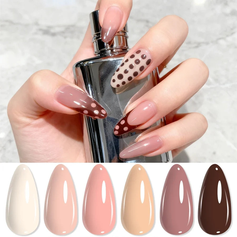 6-Piece Milk Tea Gel Nail Polish Set | UV/LED Soak-Off DIY Kit