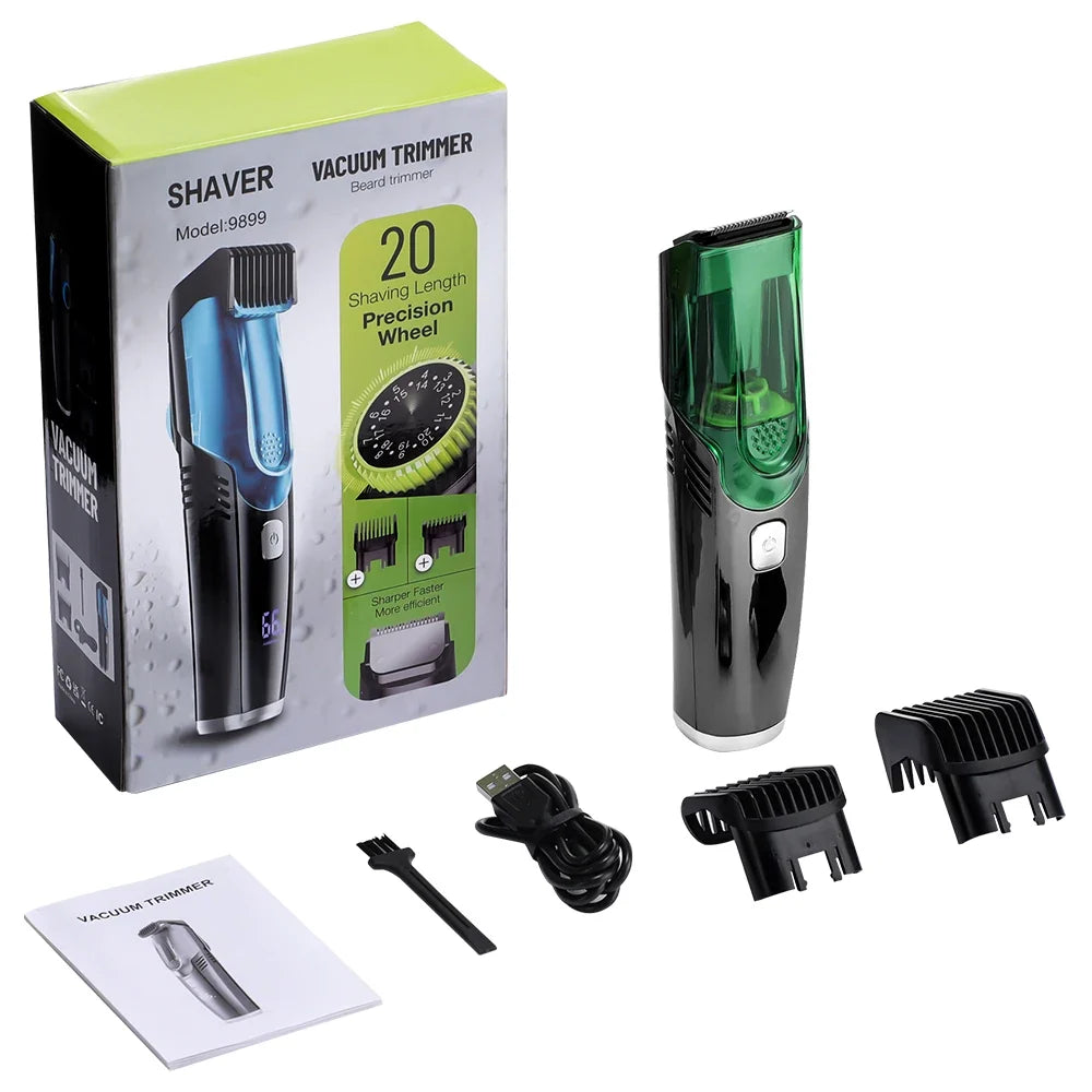 AFDEAL Vacuum Beard Trimmer – LCD, IPX6, 20 Lengths, Cordless