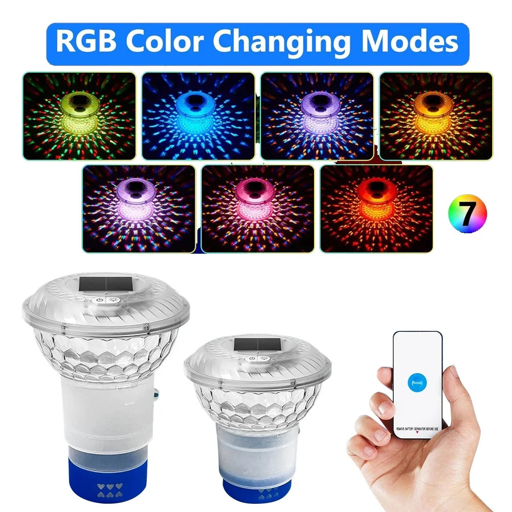 Solar Powered Adjustable Pool Chlorine Dispenser Colorful Lights