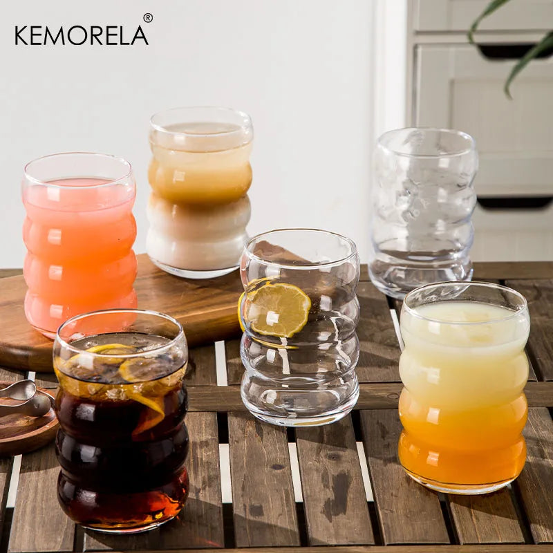 KEMORELA 16oz Glass Tumblers with Straws – Set of 4