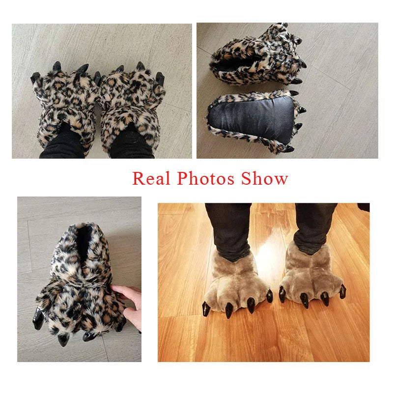 Animal Paw House Slippers – Unisex Furry Winter Slides