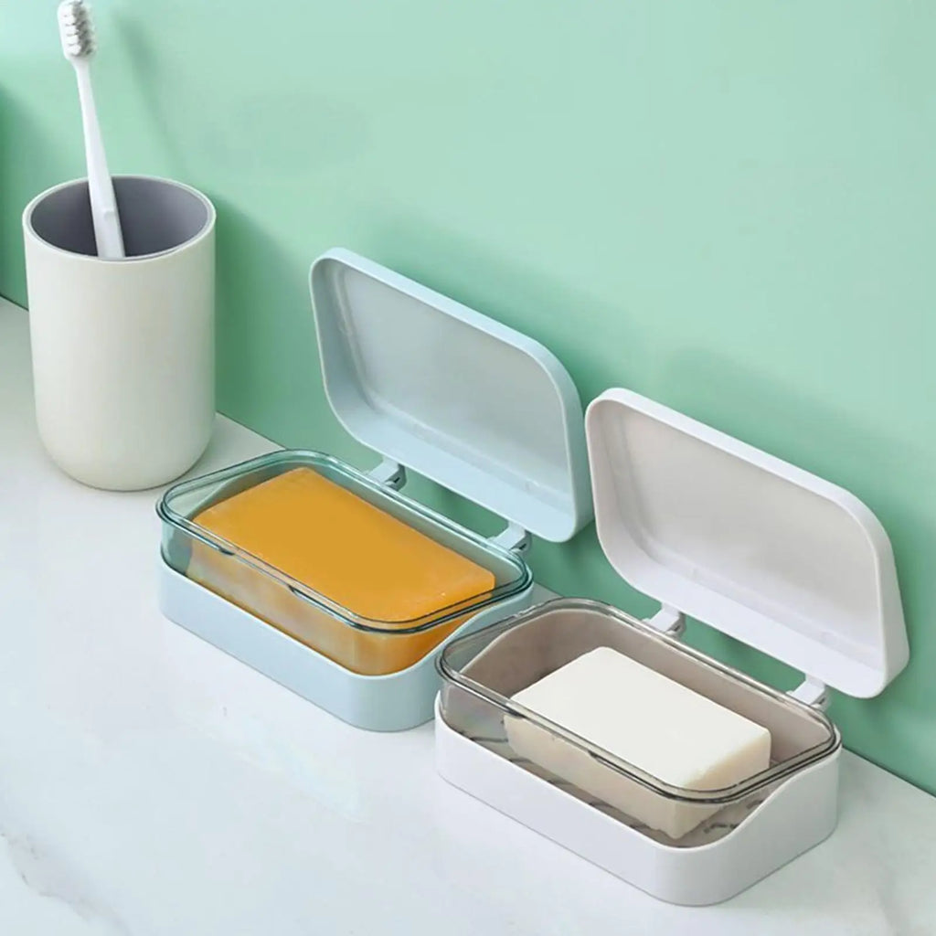 Double Layer Soap Dish with Lid – Dustproof Travel Soap Case