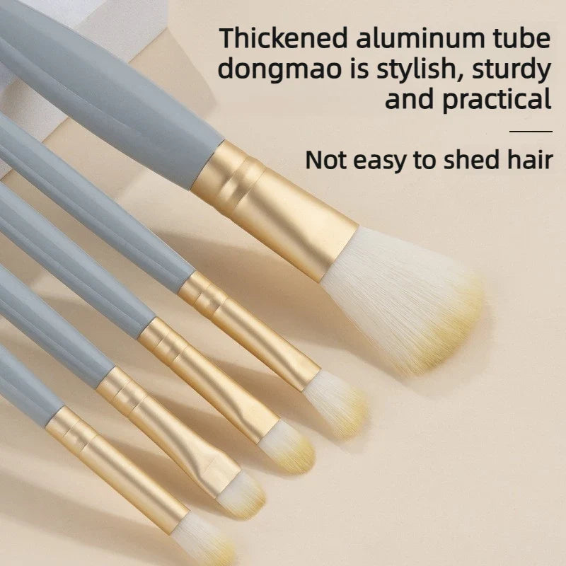 5-Piece Foldable Travel Makeup Brush Set with Mirror