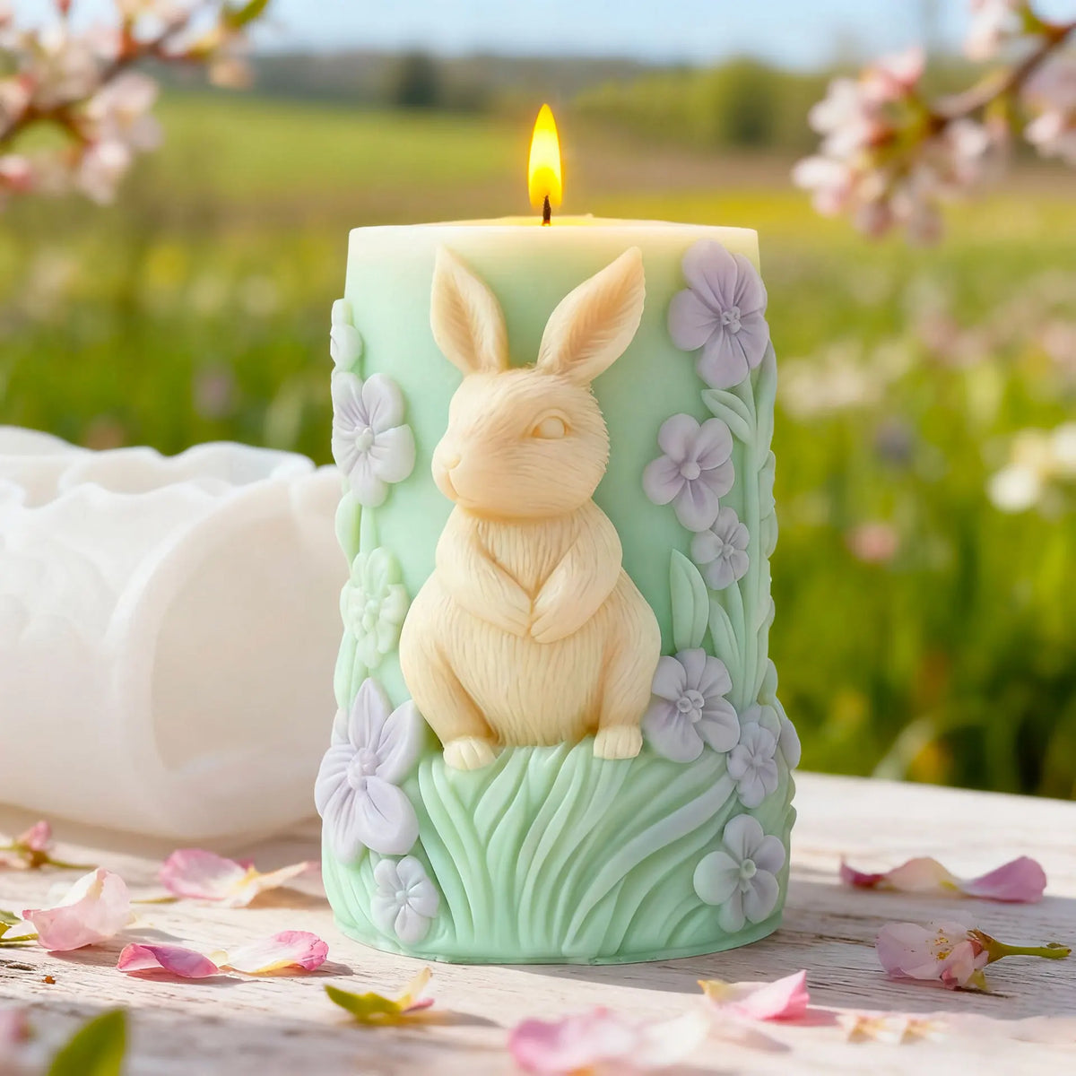 Rabbit Relief Cylinder Candle Silicone Mold Bunny Resin Animal Soy