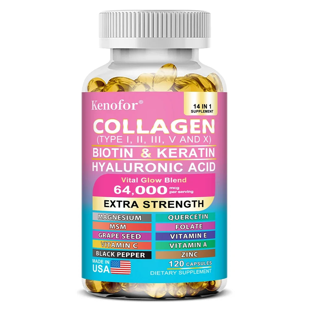 14-in-1 Collagen Capsules | Biotin, Keratin & Hyaluronic Acid