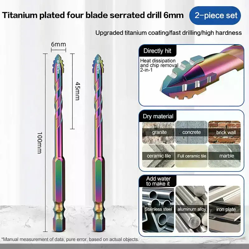6–12mm Four-Edge Serrated Drill Bit Set – Tile, Glass & Concrete