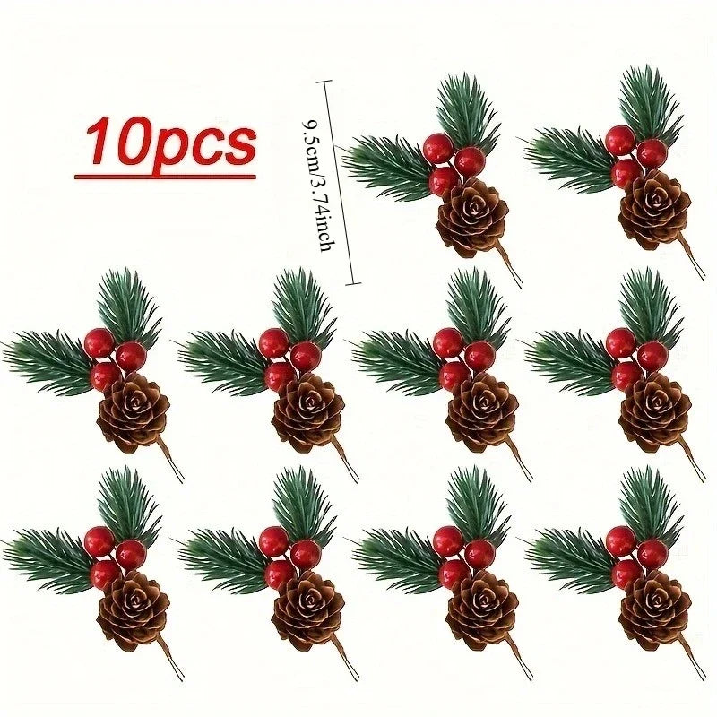 10-Pc Artificial Pine Cones & Red Berries – Holiday Decor