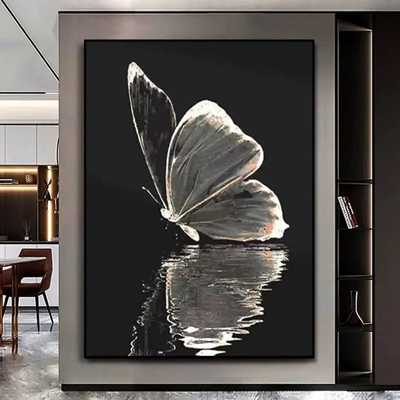 White Butterfly Hand-Painted Oil Painting on Canvas Wall Art