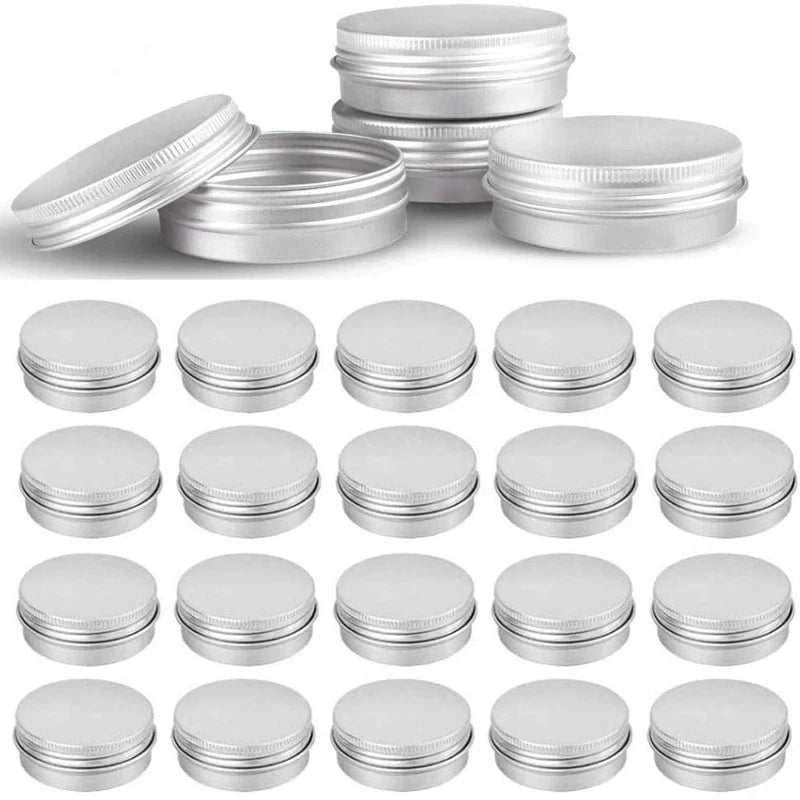 Metal Round Tins Aluminum Empty Silver Cans Screw Lid Jars Salve